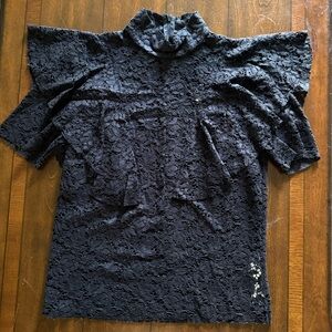 NWT Zara Black Ruffled Puff Sleeve Blouse in M